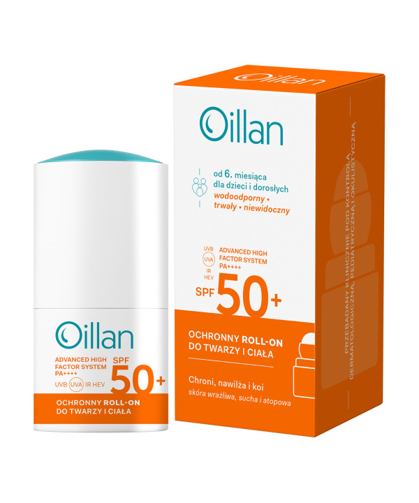 OILLAN SUN Προστατευτικό αντηλιακό roll-on για πρόσωπο και σώμα με φίλτρο SPF50 για ευαίσθητο δέρμα 50 ml